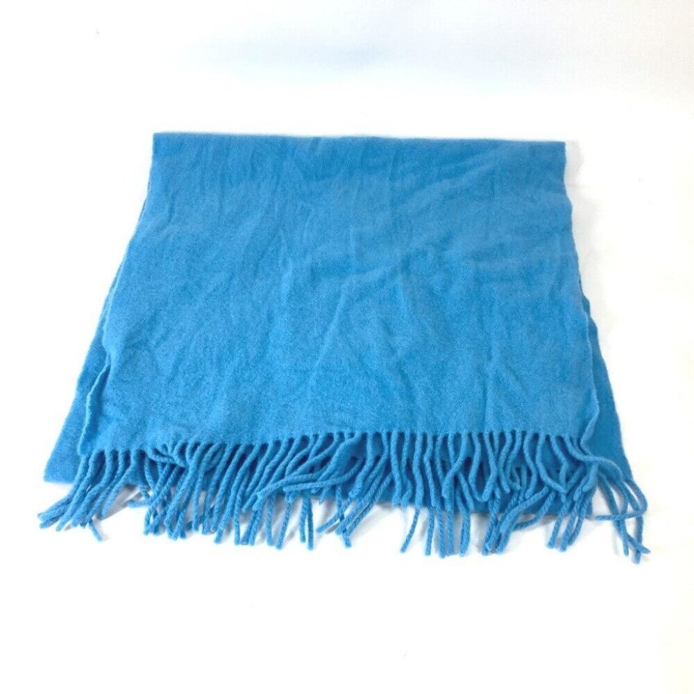 MONCLER down logo fringe Scarf wool blue - Picture 7 of 9